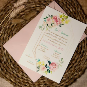 Invitación de boda geométrica floral